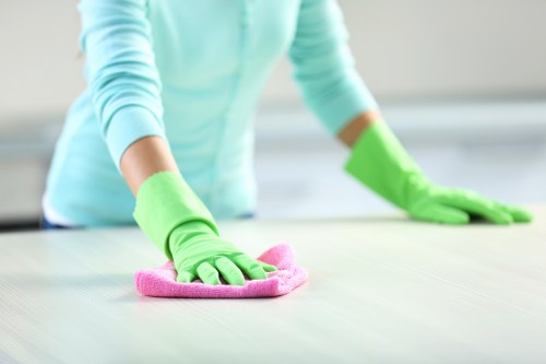 Cleaner treating high-traffic carpeted corridor in a TW8 property